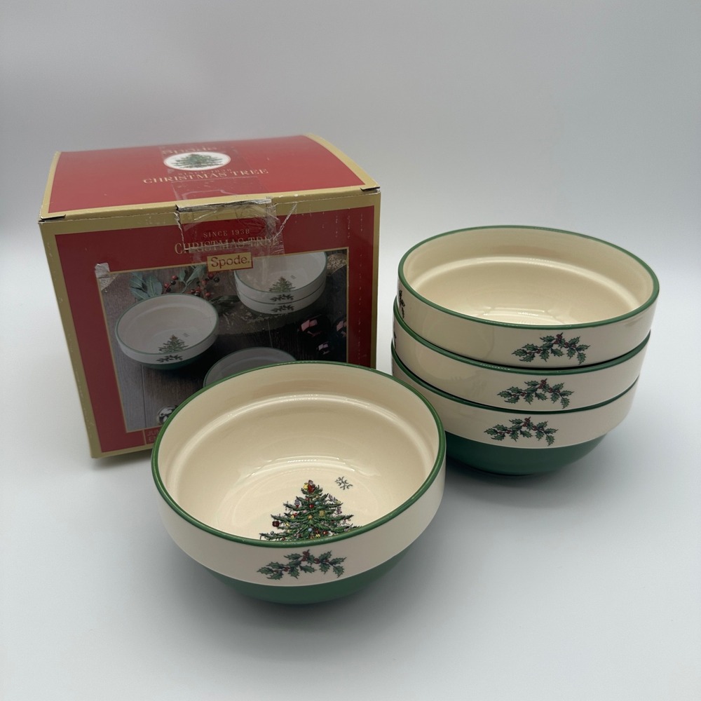 Spode Christmas Tree Jumbo Stacking Bowls Set of 4 Glazed Green White S3324-A21
